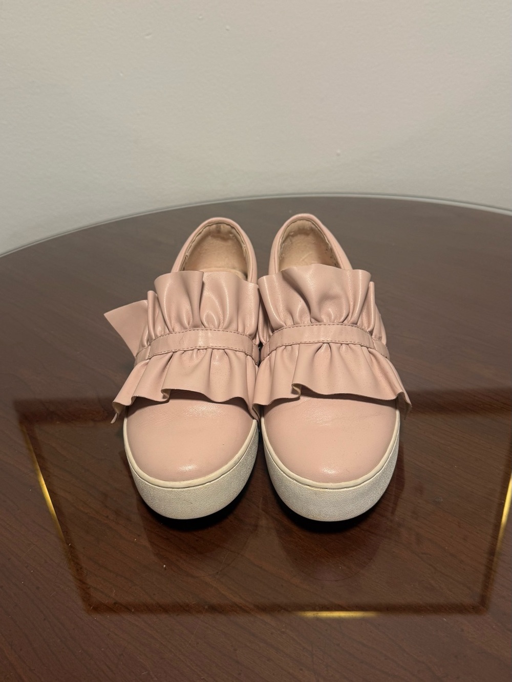 Women’s Pink Micheal Kors Ruffle Slip-On Sneakers